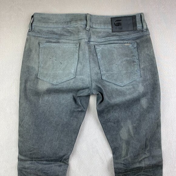 G Star Raw Womens Pants 28 Gray Blue Waxed Jeans 3301 Low Skinny Glitter 28x29 - Picture 11 of 13